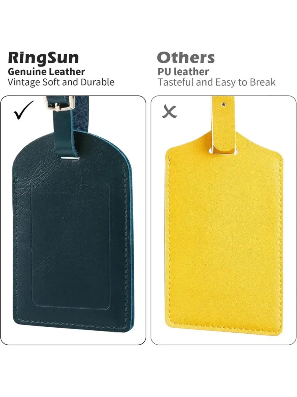 Stylish Genuine Leather Luggage Tags - 6 Pack ID Tags for Suitcases & Bags, Blue
